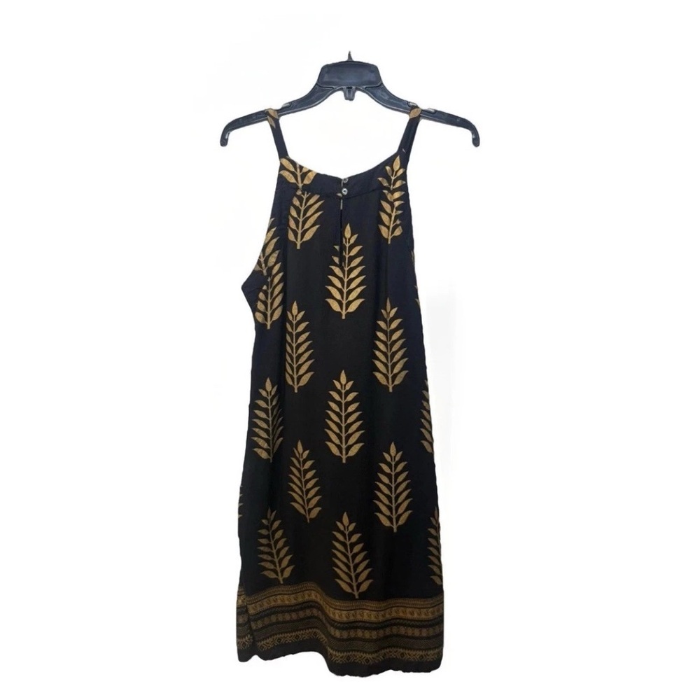 Lapogee Black and Gold Leaf Print Dress L